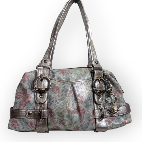 Kathy Van Zeeland NWT Silver + Pink Floral Shoulder Bag Y2K - Picture 1 of 15